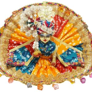 Designer Laddu Gopal Multi Chundari Printed Beads Lace Work Dress